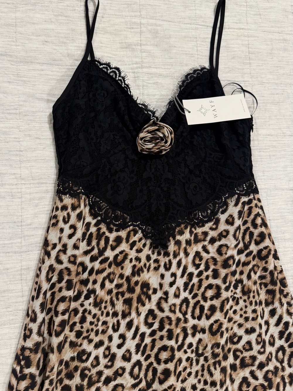 Wayf Leopard Print Lace-Trim Slip Dress - Picture 2 of 4